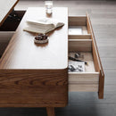 (MUWU) Multifunctional Folding Coffee Table Noble Quality Solid Wood Furniture Walnut Color Lifting