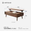 (MUWU) Multifunctional Folding Coffee Table Noble Quality Solid Wood Furniture Walnut Color Lifting