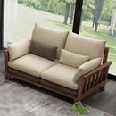 Neikia Solid Wood Sofa with Cushion Living Room Furniture New Chinese Fabric Sofa 1 2 3 Seater Sofa