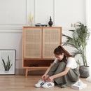 ⭐Ready Stock⭐ Nordic Solid Wood Entrance Shoe Cabinet Japanese-style Rattan Locker Simple Modern