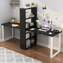 Study Table Long Table Computer Table Wood Desktop with Bookshelf Storage Rack Metal Legs