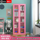 WOODYES Nordic Iron Bookcase Glass Door Cold Rolled Steel Book Shelf Storage Cabinet Student Floor