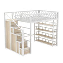 Y&u Wrought Iron Loft Bed Space Saving Iron Frame Bed Ladder Cabinet Single Double Bed Elevated Iron