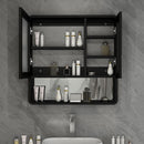 Nordic Black and White Solid Wood Bathroom Mirror Cabinet Waterproof Toilet Mirror Box Wall Storage