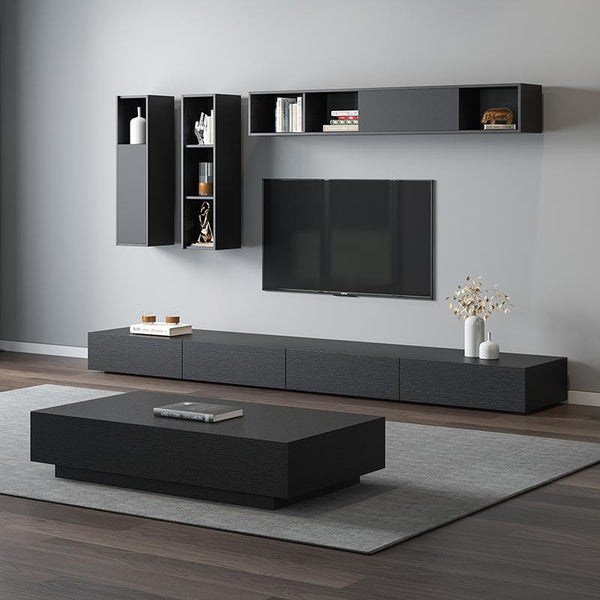 【In Stock】Nordic New Black And White TV Cabinet Tea Table Combination Living Room Multi-functional
