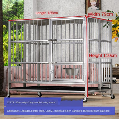 YIPET Ready Stock Dog cage thick stainless steel super large residential foldable movable pet cage