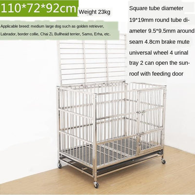 YIPET Ready Stock Dog cage thick stainless steel super large residential foldable movable pet cage