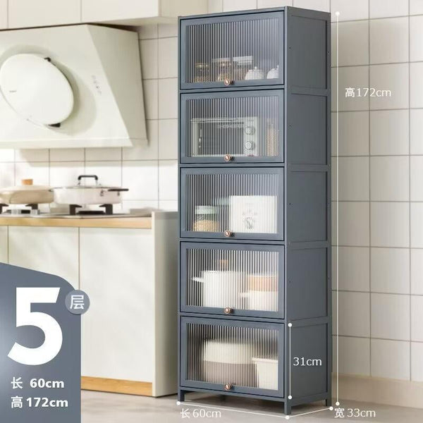 CAGK SG Stock Kitchen Cabinet Storage Multilevel Kitchen Storage Shelf Cupboard Cabinet Microwave