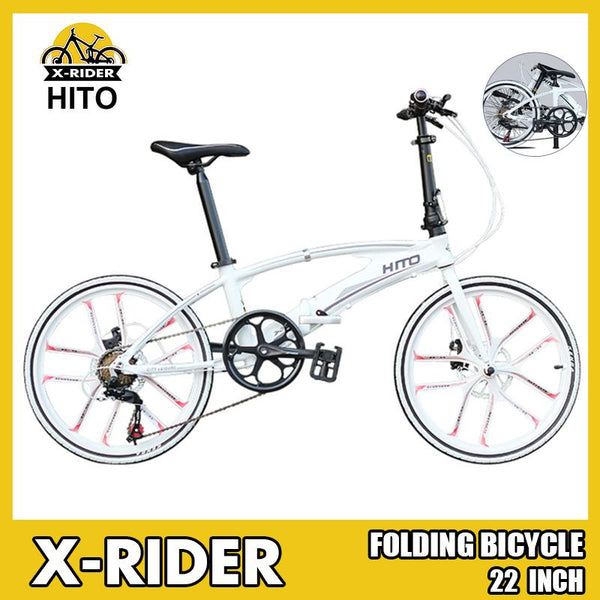 Hito X6 Folding Bicycle White 22 Inch Double Tube Ultra Light Portable Road Foldable Bike With Disc