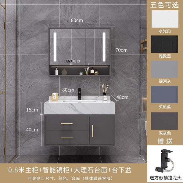 Runzeu Rock Slab Marble Bathroom Cabinet Combination Modern Simple Toilet Washstand Washbasin Light