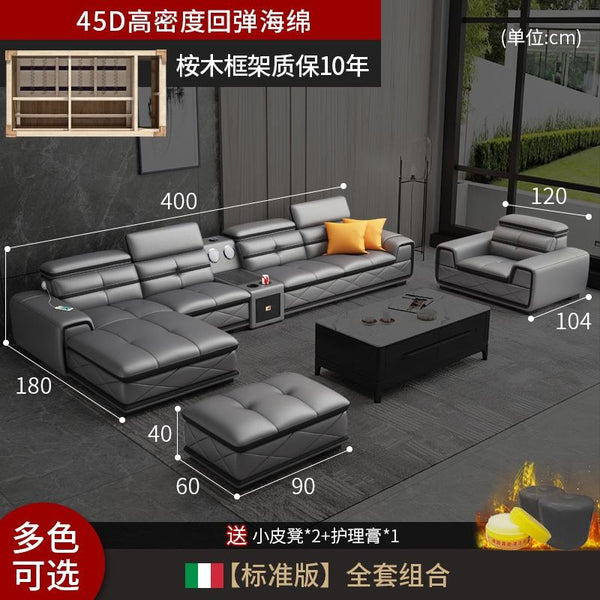 Italian Cowhide Sofa Modern Adjustable Usb Charging Comfortable L-shaped Sofa Set Russian Solid Wood
