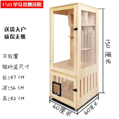 RUNPET Cat House Solid Wood Cat Villa Household Double Layer Three Layer Cat Cage Transparent Cat
