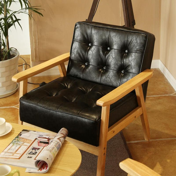 Solid Wood Armchair Fabric Single Sofa Chair Cafe Lounge Chair Double Bedroom Small Sofa