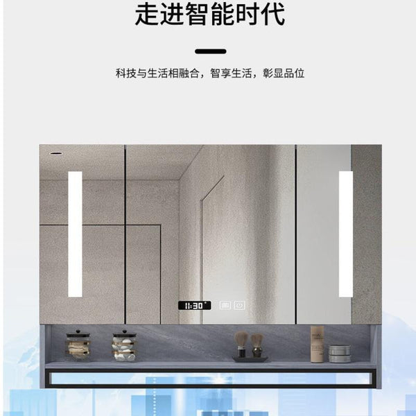 LAL Solid Wood Bathroom Cabinet Smart Mirror Cabinet With Shelf Separate Wall-mounted Towel Bar With
