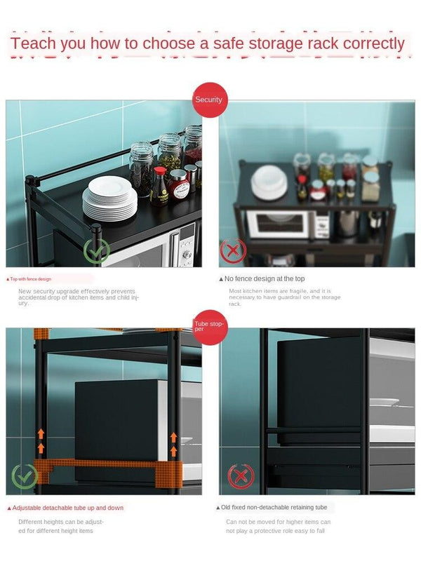 Stainless Steel Floor Type Multi-layer Microwave Oven Kitchen Utensils Pot Rack Storage Movable