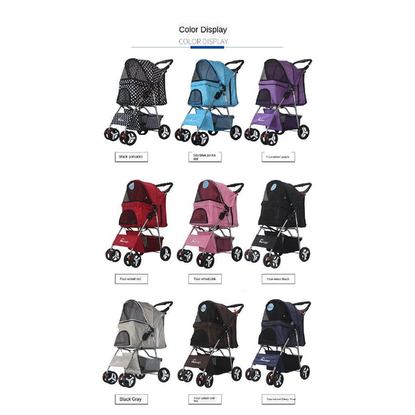 Foldable Pet Stroller Dog Detachable Cart with 4 Wheels