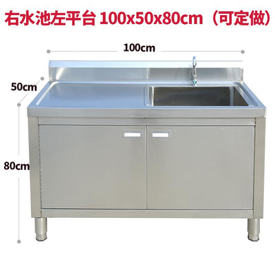 Kitchen 304 Stainless Steel Floor-mounted Integrated Dish Washing Basin Sink Cabinet with Operating
