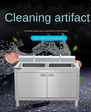 Kitchen 304 Stainless Steel Floor-mounted Integrated Dish Washing Basin Sink Cabinet with Operating