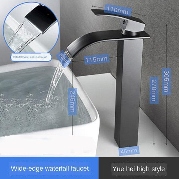 Full copper stage face wash basin hot and cold cabinet bathroom Nordic black waterfall tap