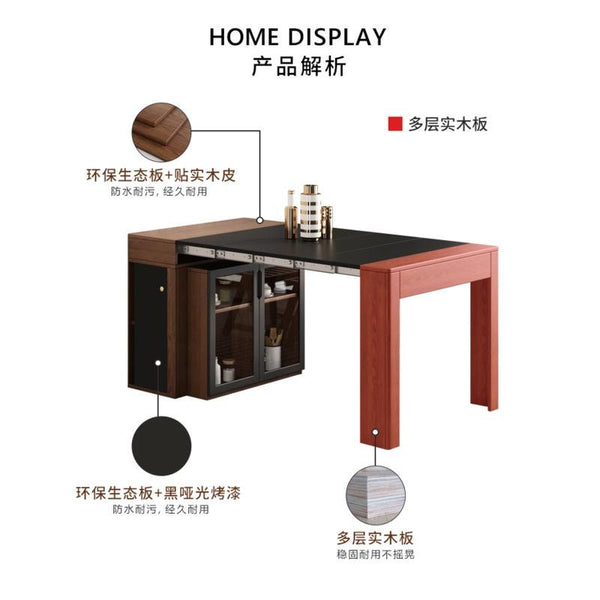 DF Extendable Dining Table and Chair Set With Storage Cabinet Rectangular Table - 1.6x8.5M