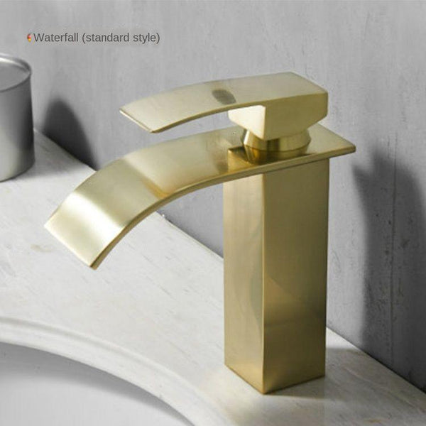 Full copper stage face wash basin hot and cold cabinet bathroom Nordic black waterfall tap