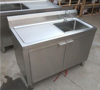 Kitchen 304 Stainless Steel Floor-mounted Integrated Dish Washing Basin Sink Cabinet with Operating