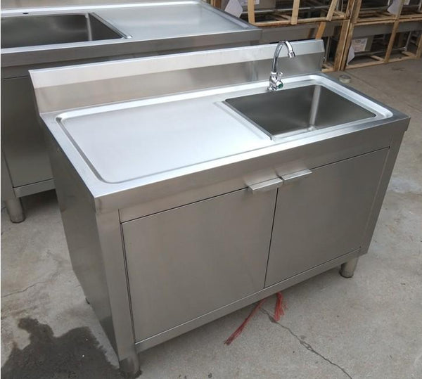 Kitchen 304 Stainless Steel Floor-mounted Integrated Dish Washing Basin Sink Cabinet with Operating