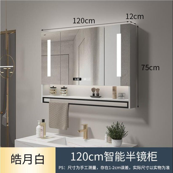 LAL Solid Wood Bathroom Cabinet Smart Mirror Cabinet With Shelf Separate Wall-mounted Towel Bar With