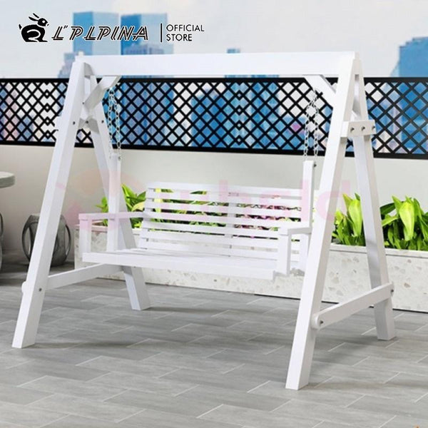 PINA Outdoor swing chair garden chair Solid wood hanging blue three-person swing chair outdoor