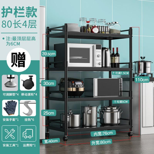 Stainless Steel Floor Type Multi-layer Microwave Oven Kitchen Utensils Pot Rack Storage Movable