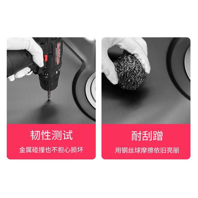 Kitchen Sink Single Basin 304 Stainless Steel Thickened Dishwashing Sink Multifunctional Black Nano