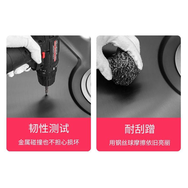 Kitchen Sink Single Basin 304 Stainless Steel Thickened Dishwashing Sink Multifunctional Black Nano