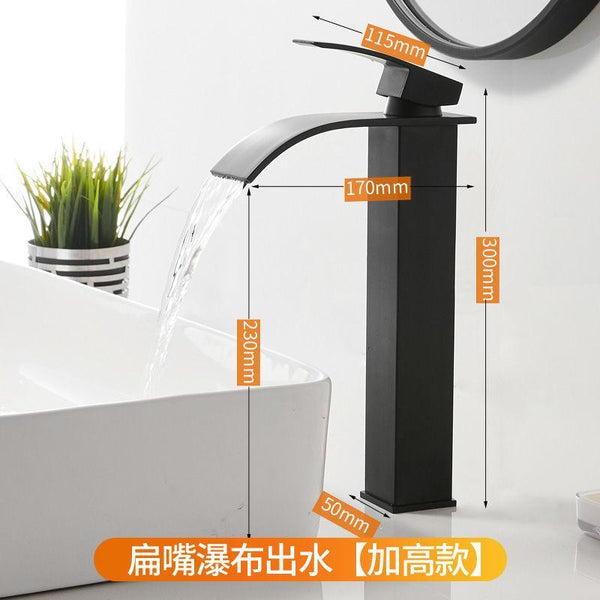 Full copper stage face wash basin hot and cold cabinet bathroom Nordic black waterfall tap