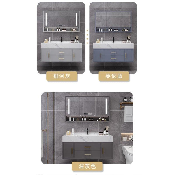Runzeu Rock Slab Marble Bathroom Cabinet Combination Modern Simple Toilet Washstand Washbasin Light