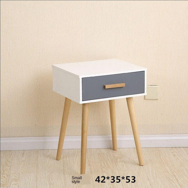 Sanson . Nordic Minimalist Solid Wood Bedside Table Retro Bedside Cabinet Japanese-style White Wax