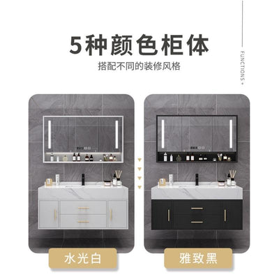 Runzeu Rock Slab Marble Bathroom Cabinet Combination Modern Simple Toilet Washstand Washbasin Light