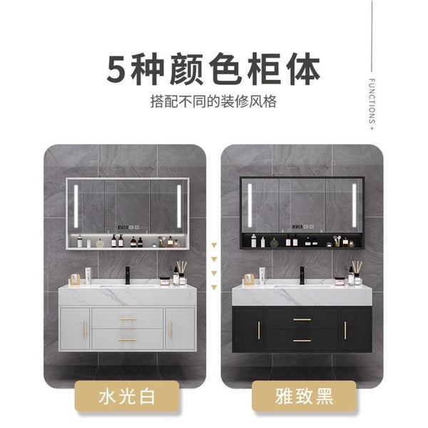 Runzeu Rock Slab Marble Bathroom Cabinet Combination Modern Simple Toilet Washstand Washbasin Light