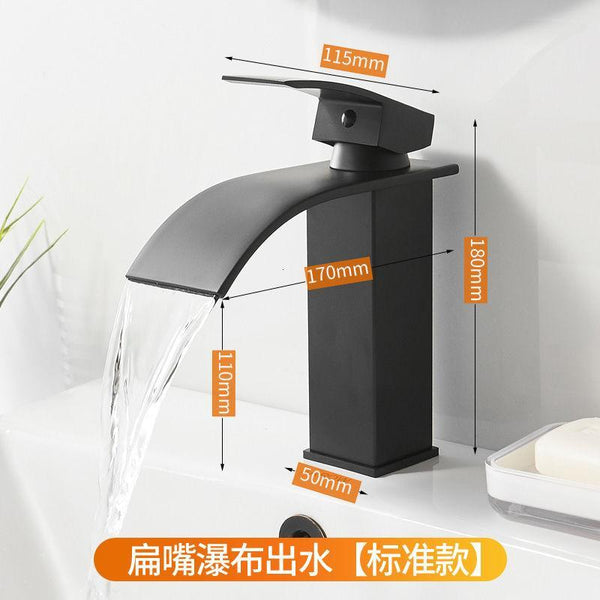 Full copper stage face wash basin hot and cold cabinet bathroom Nordic black waterfall tap