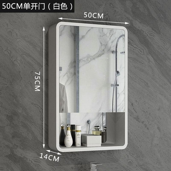 Nordic Black and White Solid Wood Bathroom Mirror Cabinet Waterproof Toilet Mirror Box Wall Storage