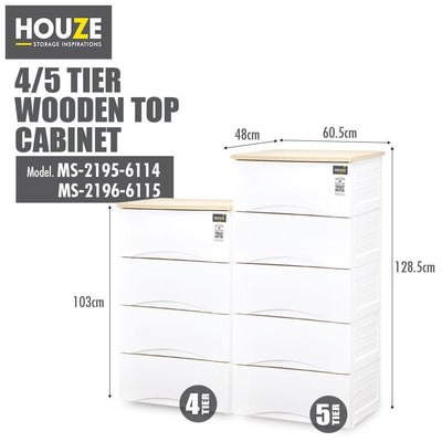 🍀sn🍀houze - 4 / 5 Tier Wooden Top Cabinet ( 60.5l x 48w x 103/128h )cm