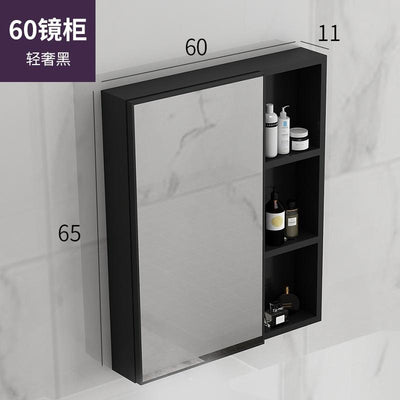 K.T Bathroom Mirror Cabinet Wall Mounted Aluminum Alloy Toilet Storage Box with Towel Rack Shelf