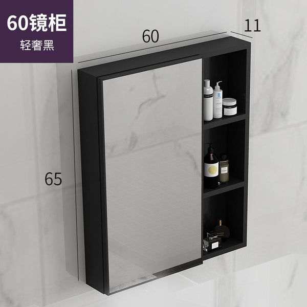 K.T Bathroom Mirror Cabinet Wall Mounted Aluminum Alloy Toilet Storage Box with Towel Rack Shelf