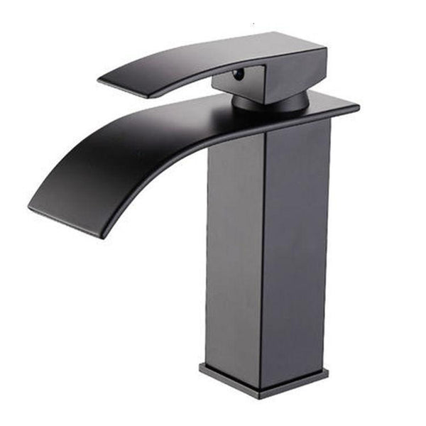 Full copper stage face wash basin hot and cold cabinet bathroom Nordic black waterfall tap