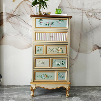 American Chest of Drawers Solid Wood Bedroom Cabinet Mediterranean Painted Drawer Cabinet Chest of