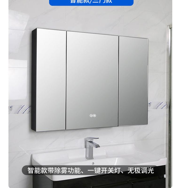 Black Stainless Steel Mirror Cabinet Intelligent Fog Proof Bathroom with Lamp Mirror Cabinet Wall