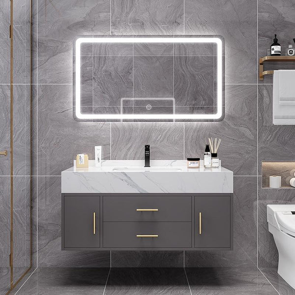 Runzeu Rock Slab Marble Bathroom Cabinet Combination Modern Simple Toilet Washstand Washbasin Light