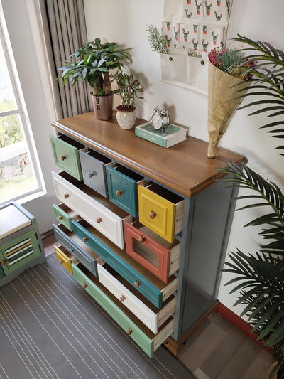 American Bucket Cabinet Solid Wood Bedroom Drawer Storage Wooden Chest of Drawers Living Room Simple