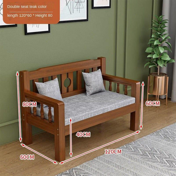 Sofa Solid Wood Small Apartment Wooden Simple Three-person Chair Double Bench Living Room