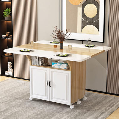Foldable Dining Table Movable Dining Table Set Pulley Rectangular Multifunctional 4-person 6-person