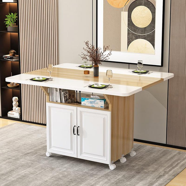 Foldable Dining Table Movable Dining Table Set Pulley Rectangular Multifunctional 4-person 6-person